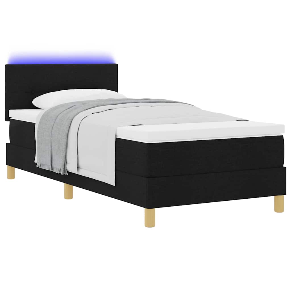 LED Box Spring Bed med LED-lysstrimler Sort 80 x 200 cm Stof