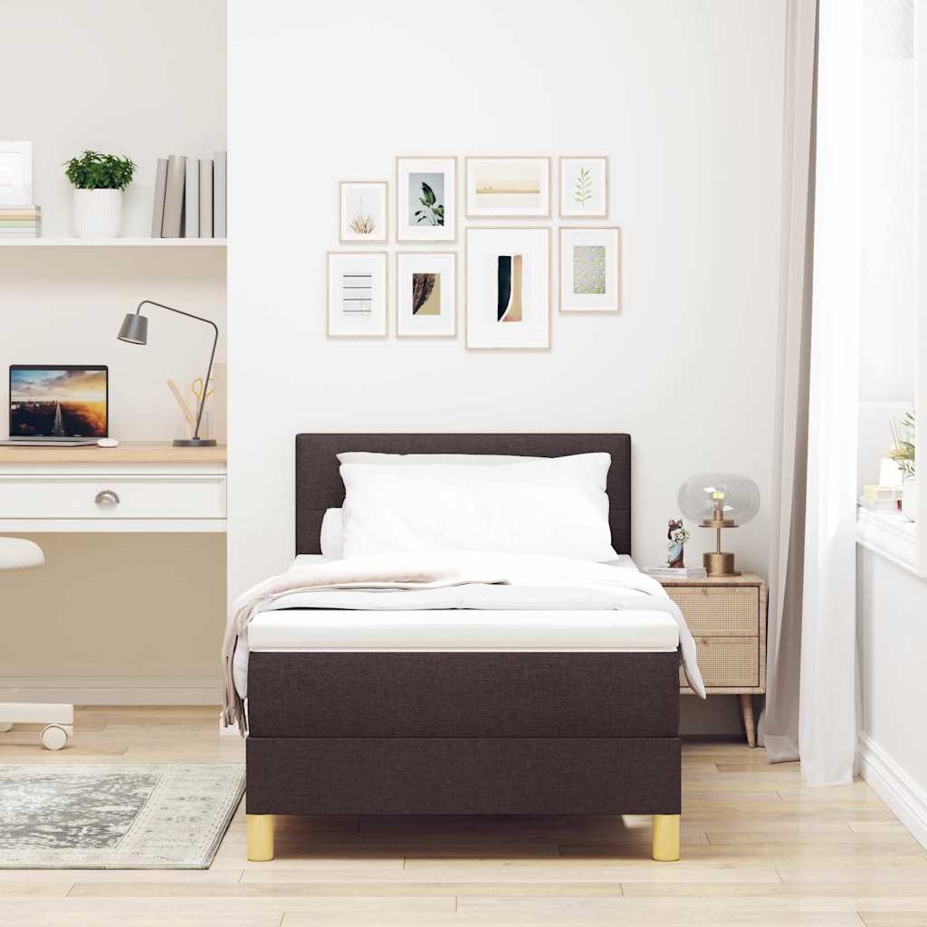 LED Box Spring Bed med hovedgærde Mørk Brun 80 x 200 cm Stof