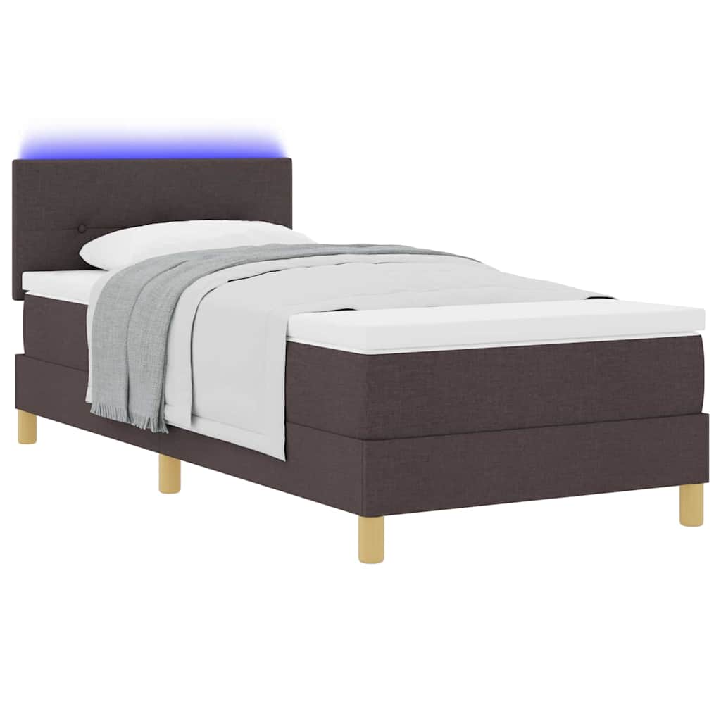 LED Box Spring Bed med hovedgærde Mørk Brun 80 x 200 cm Stof