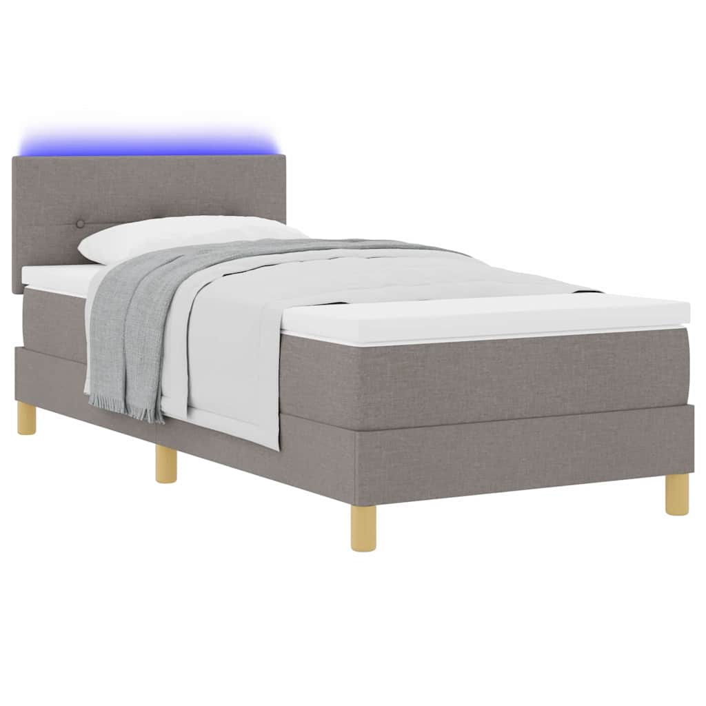 LED Box Spring Bed med hovedgærde Gråbrun 80 x 200 cm Stof