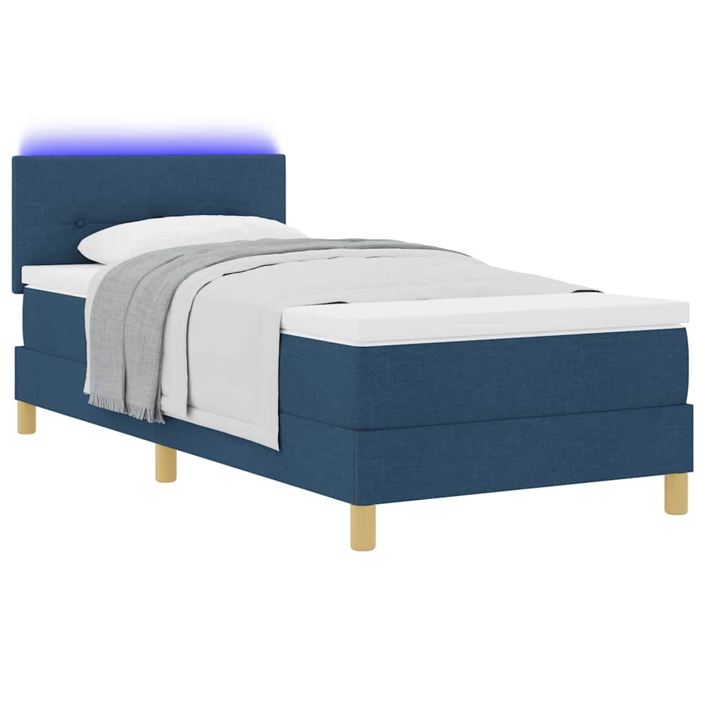 LED Box Spring Bed med pude med hovedgærde Blå 80 x 200 cm Stof