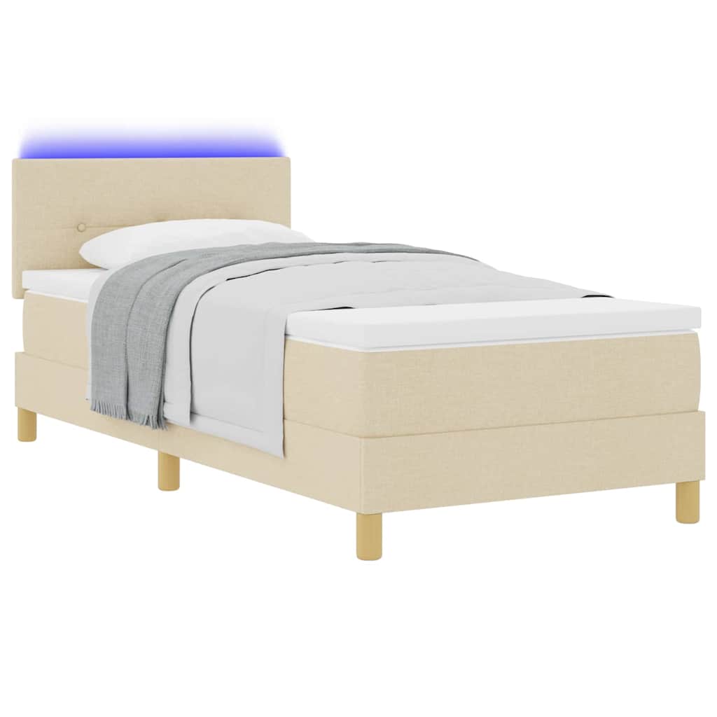 LED Box Spring Bed med LED-lysstrimler Creme 100 x 200 cm Stof
