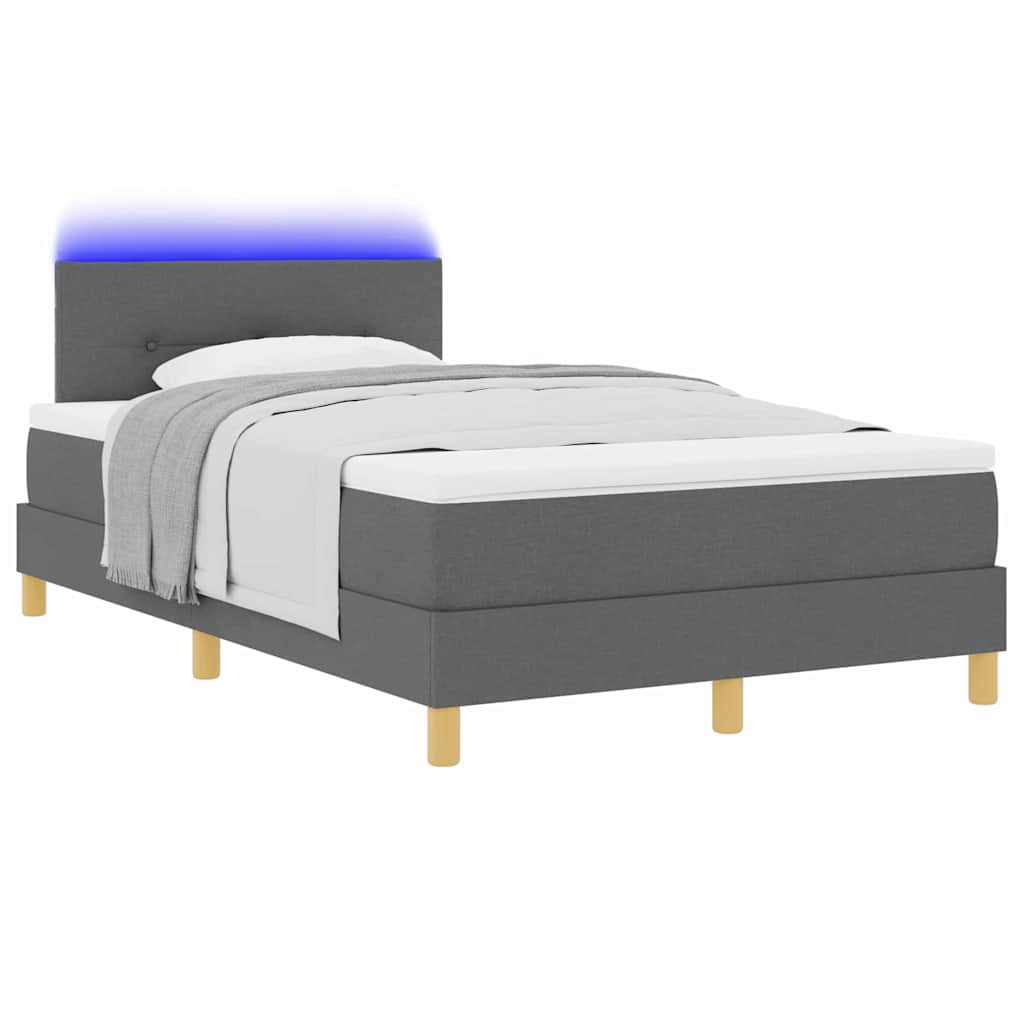 LED Box Spring Bed med hovedgærde Mørkegrå 120 x 190 cm Stof
