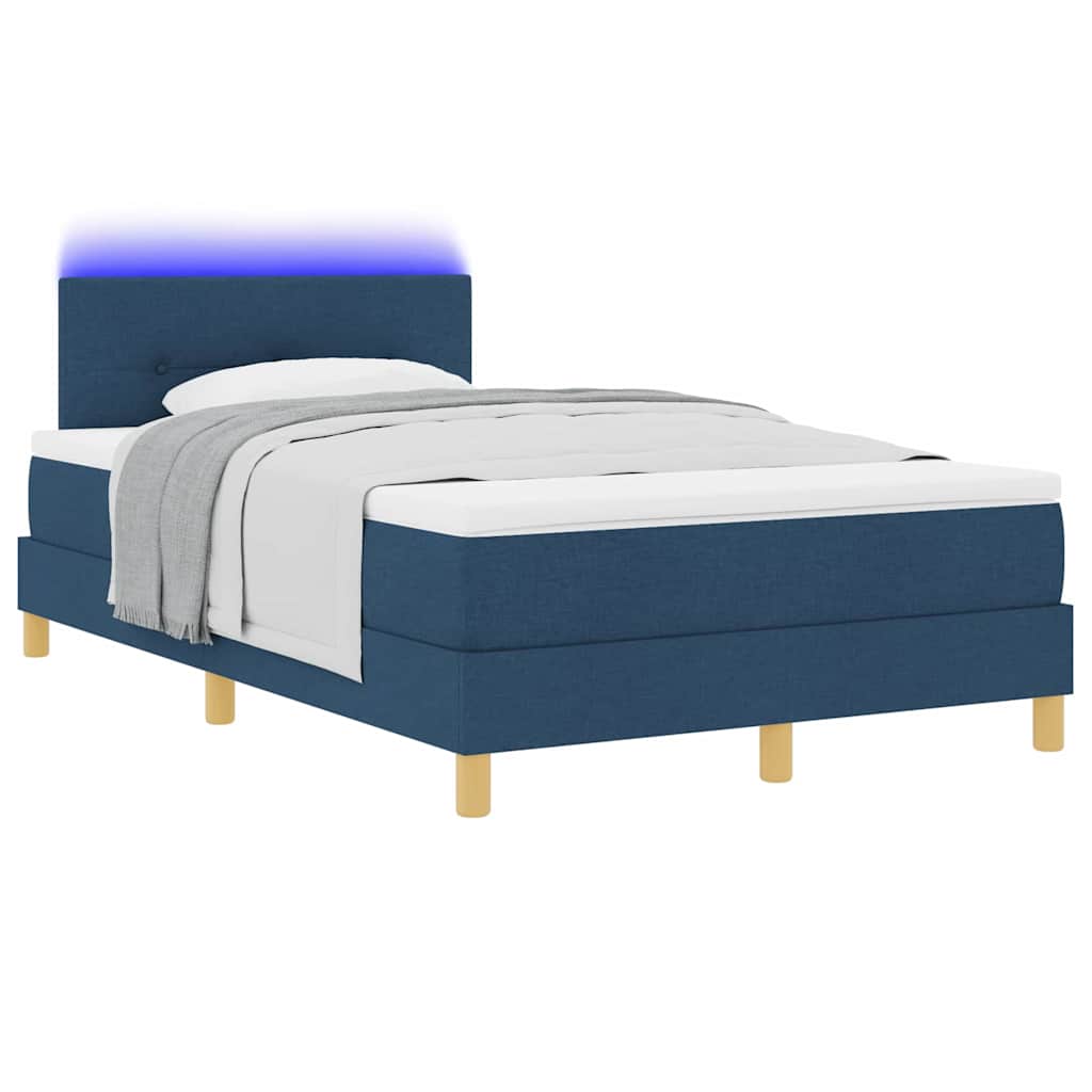 LED Box Spring Bed med hovedgærde Blå 120 x 190 cm Stof