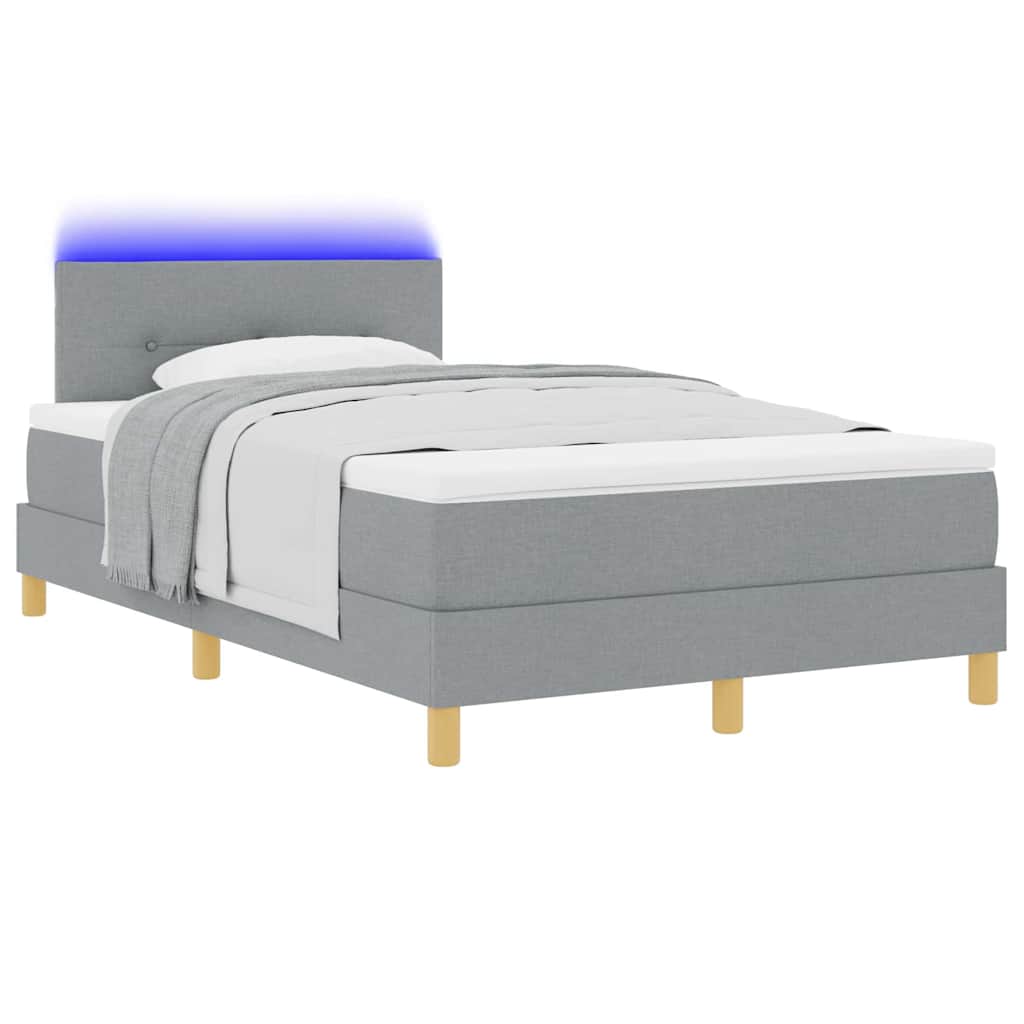 LED Box Spring Bed med hovedgærde Lysegrå 120 x 200 cm Stof