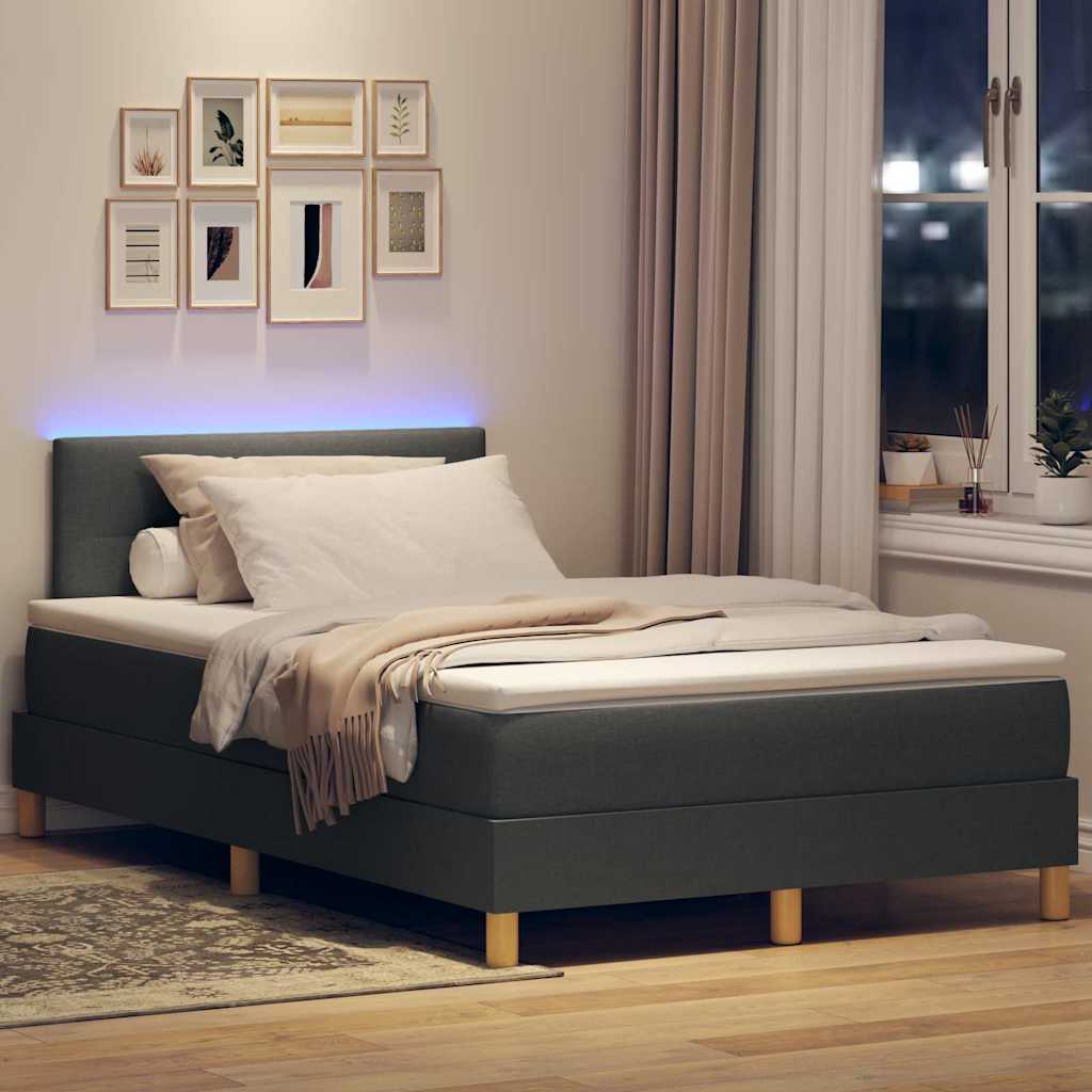 LED Box Spring Bed med hovedgærde Mørkegrå 120 x 200 cm Stof