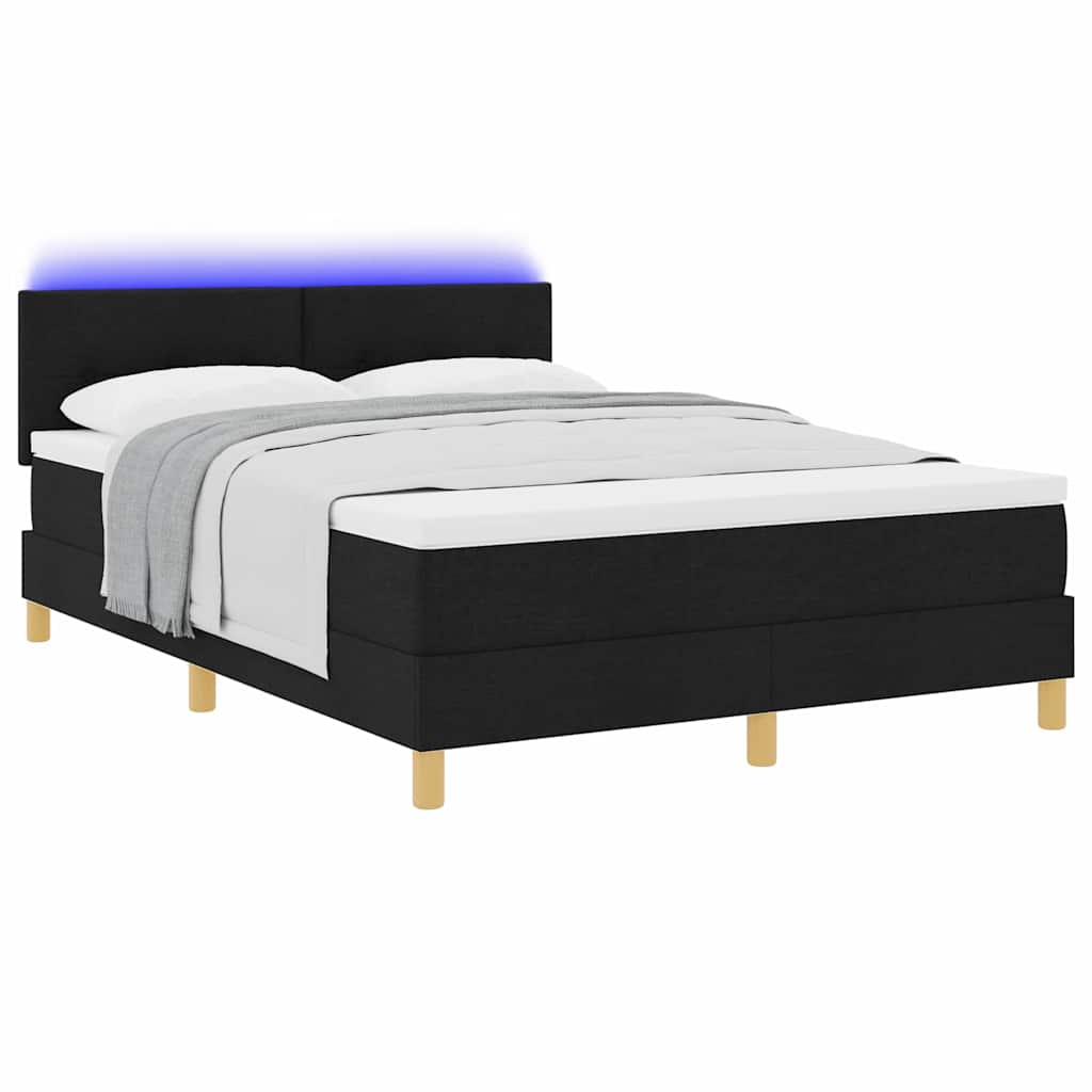 LED Box Spring Bed med LED-lysstrimler Sort 140 x 200 cm Stof