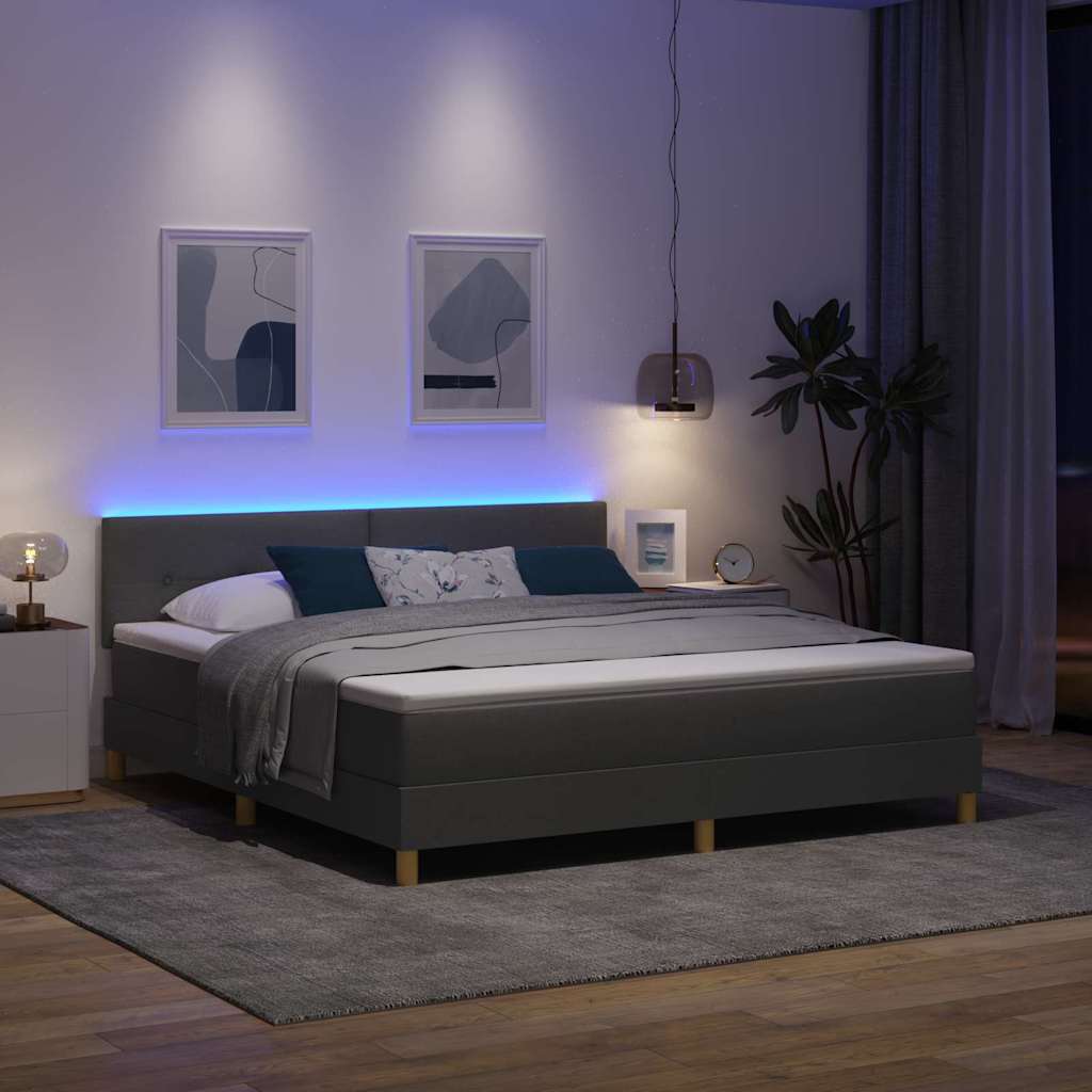 LED Box Spring Bed med hovedgærde Mørkegrå 180 x 200 cm Stof