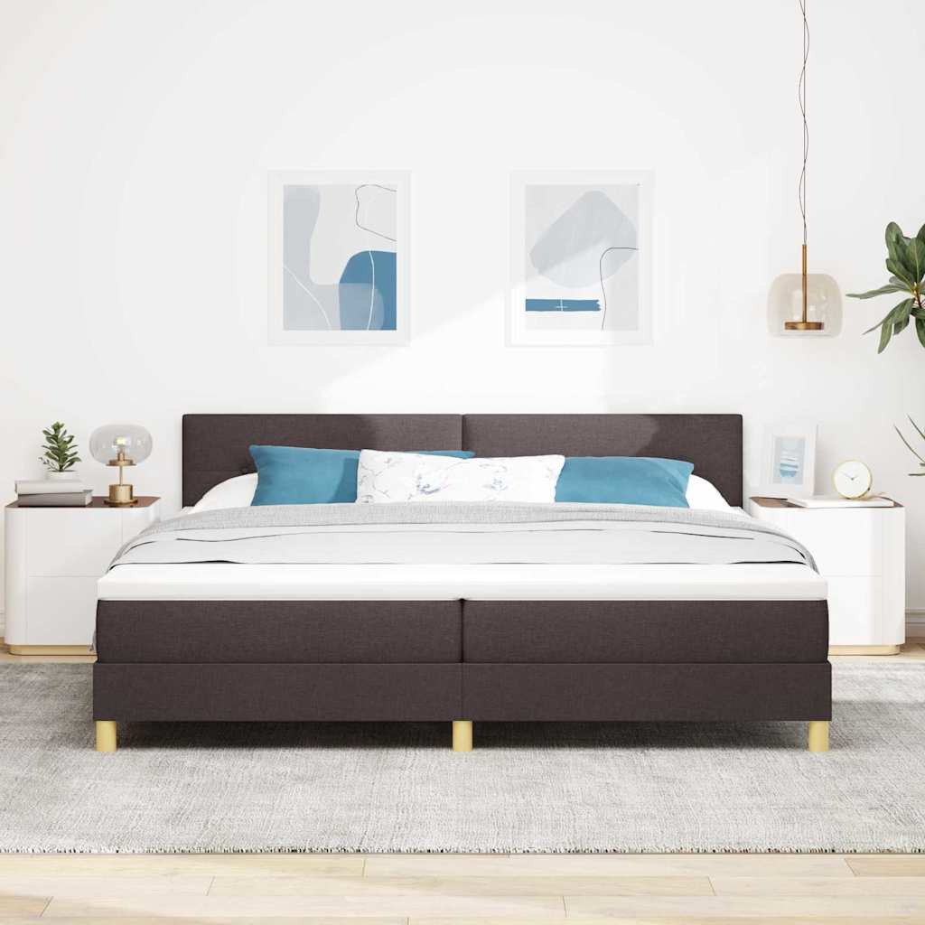 LED Box Spring Bed med hovedgærde Mørk Brun 200 x 200 cm Stof