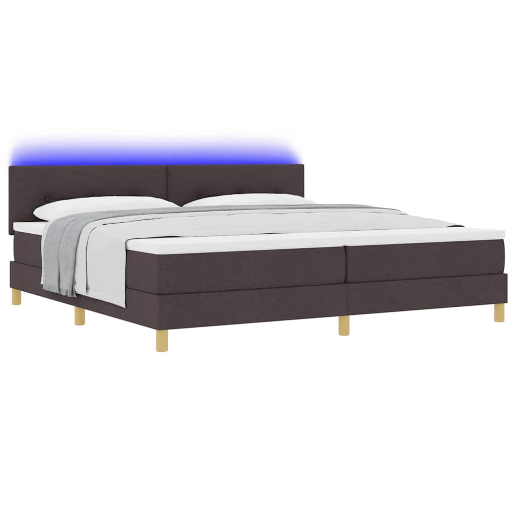 LED Box Spring Bed med hovedgærde Mørk Brun 200 x 200 cm Stof