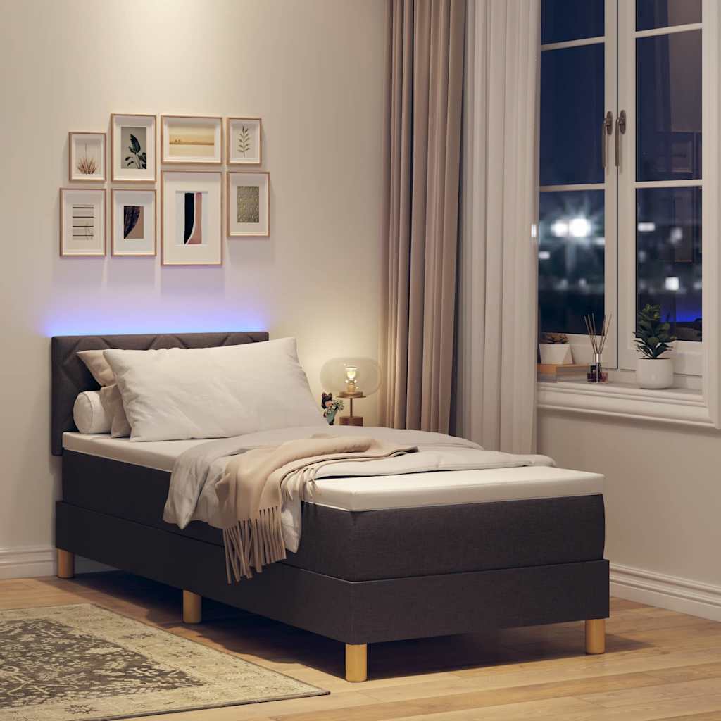 LED Box Spring Bed med hovedgærde Mørk Brun 80 x 200 cm Stof