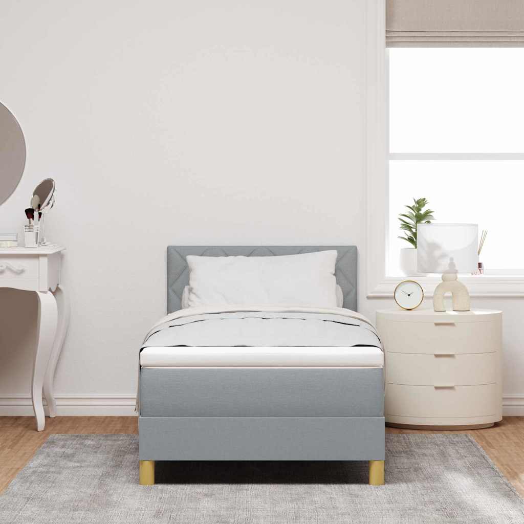 LED Box Spring Bed med hovedgærde Lysegrå 100 x 200 cm Stof