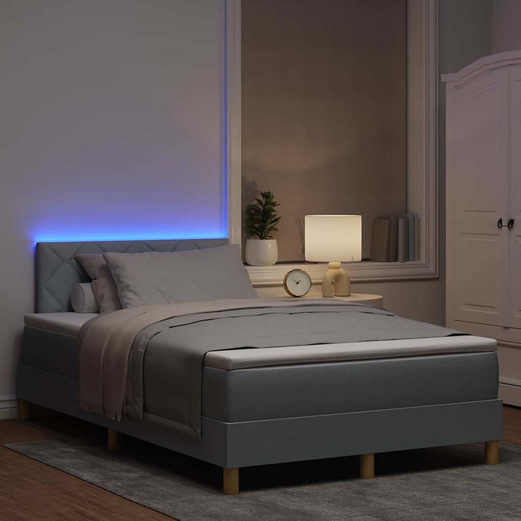 LED Box Spring Bed med hovedgærde Lysegrå 120 x 190 cm Stof