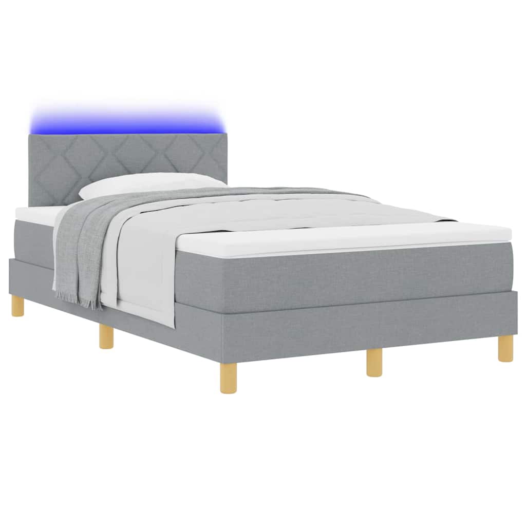LED Box Spring Bed med hovedgærde Lysegrå 120 x 190 cm Stof