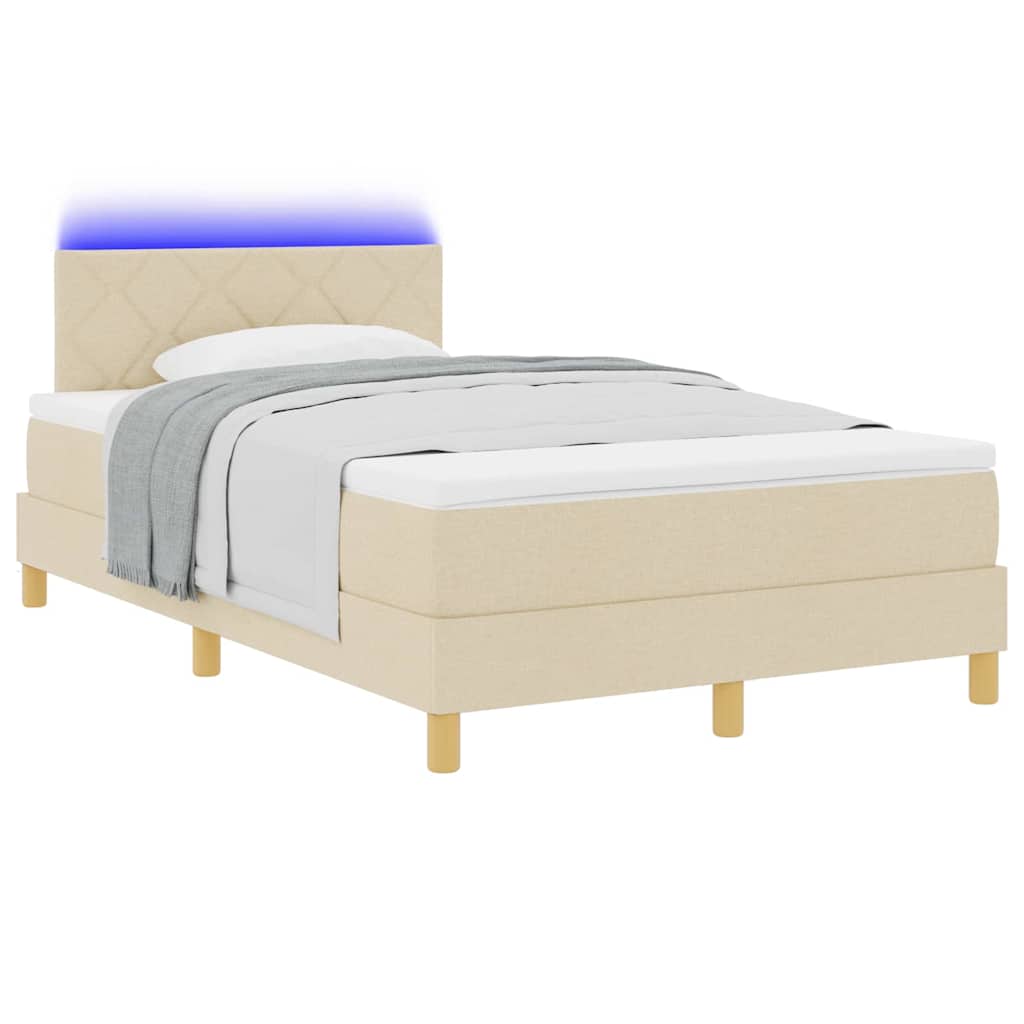 LED Box Spring Bed med pude Creme 120 x 190 cm Stof