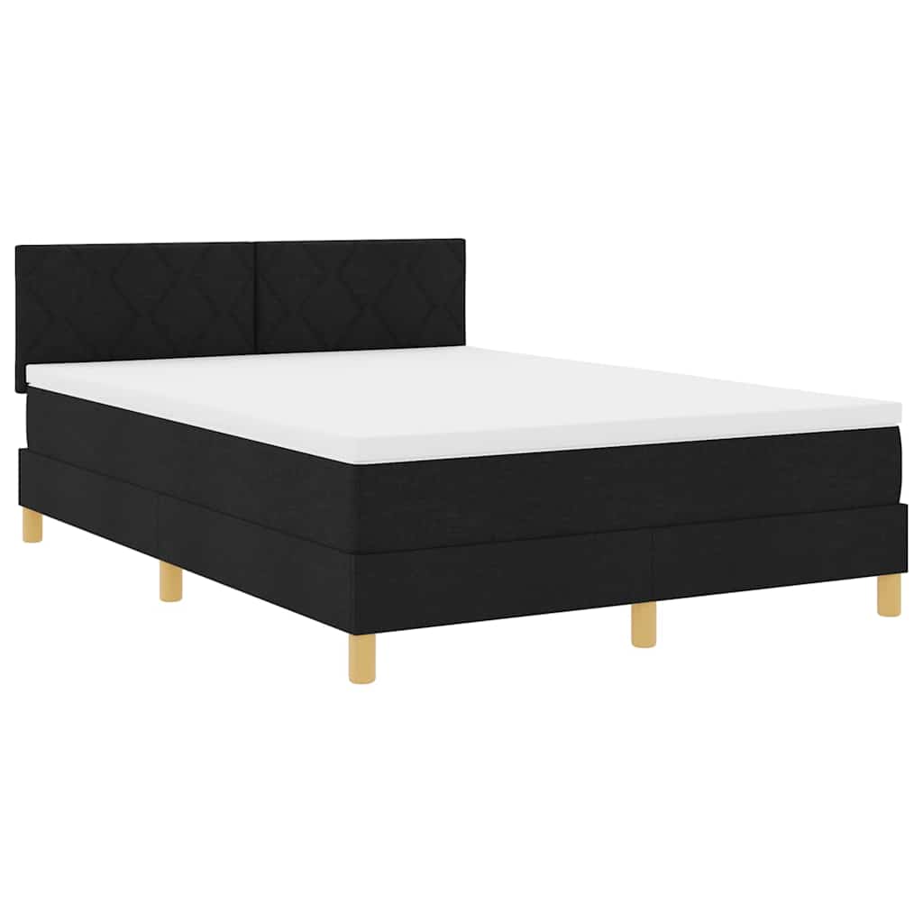 LED Box Spring Bed med LED-lysstrimler Sort 140 x 190 cm Stof