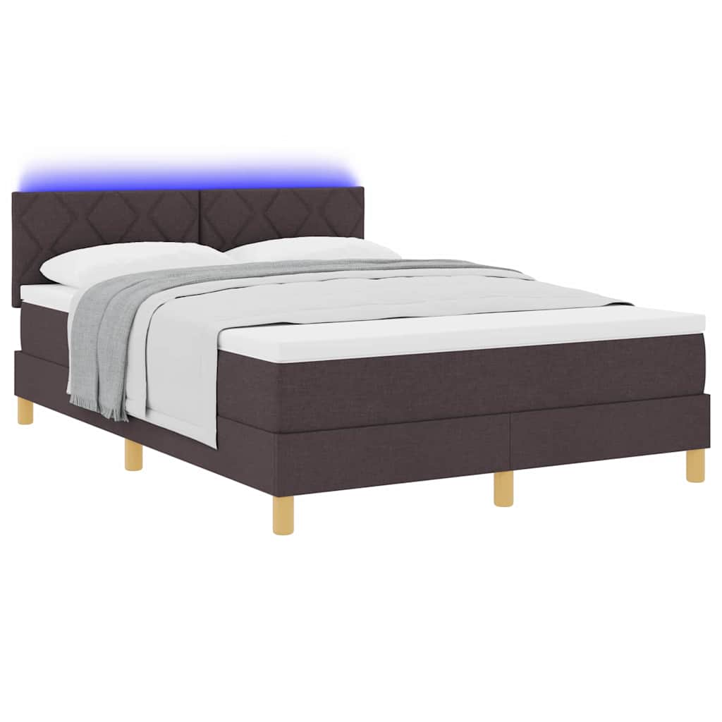 LED Box Spring Bed med hovedgærde Mørk Brun 140 x 190 cm Stof
