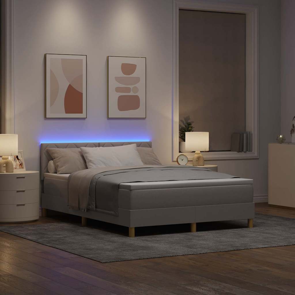 LED Box Spring Bed med hovedgærde Gråbrun 140 x 200 cm Stof
