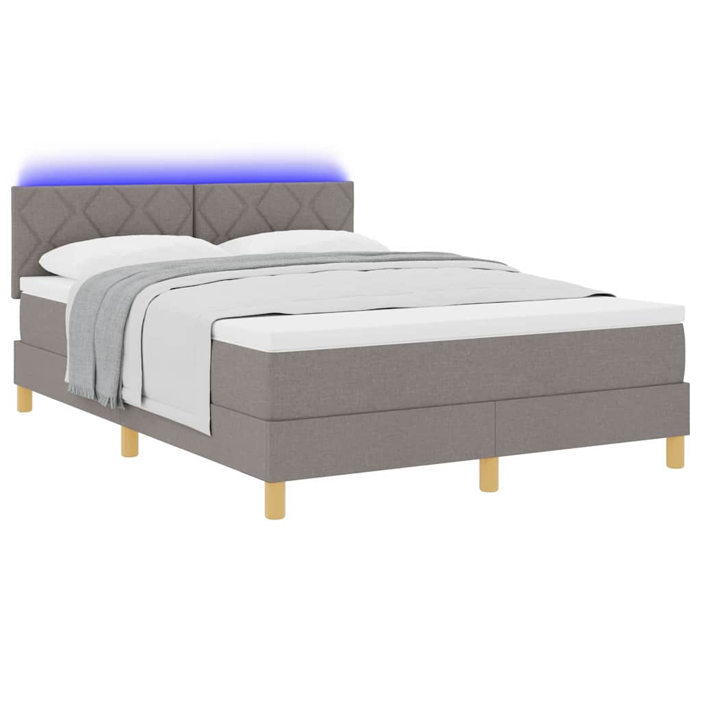 LED Box Spring Bed med hovedgærde Gråbrun 140 x 200 cm Stof