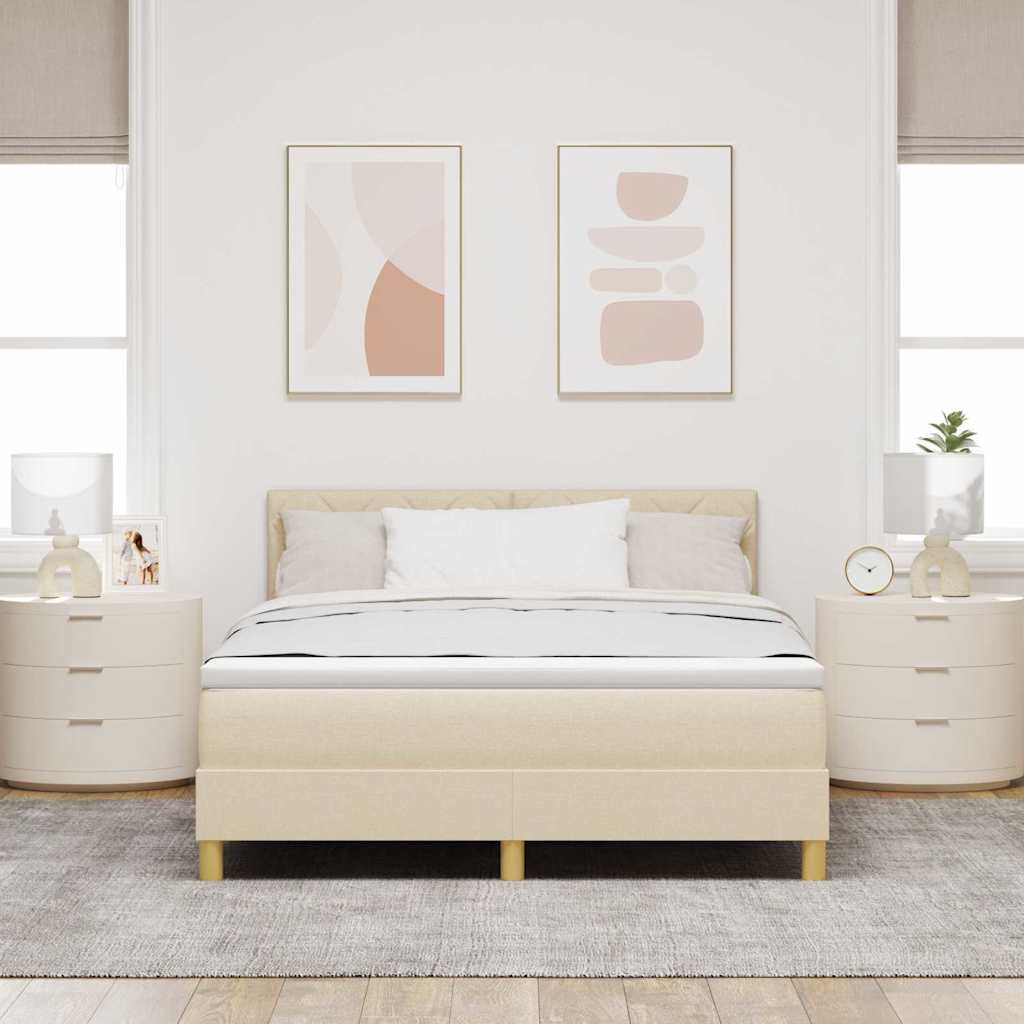 LED Box Spring Bed med LED-lysstrimler Creme 160 x 200 cm Stof