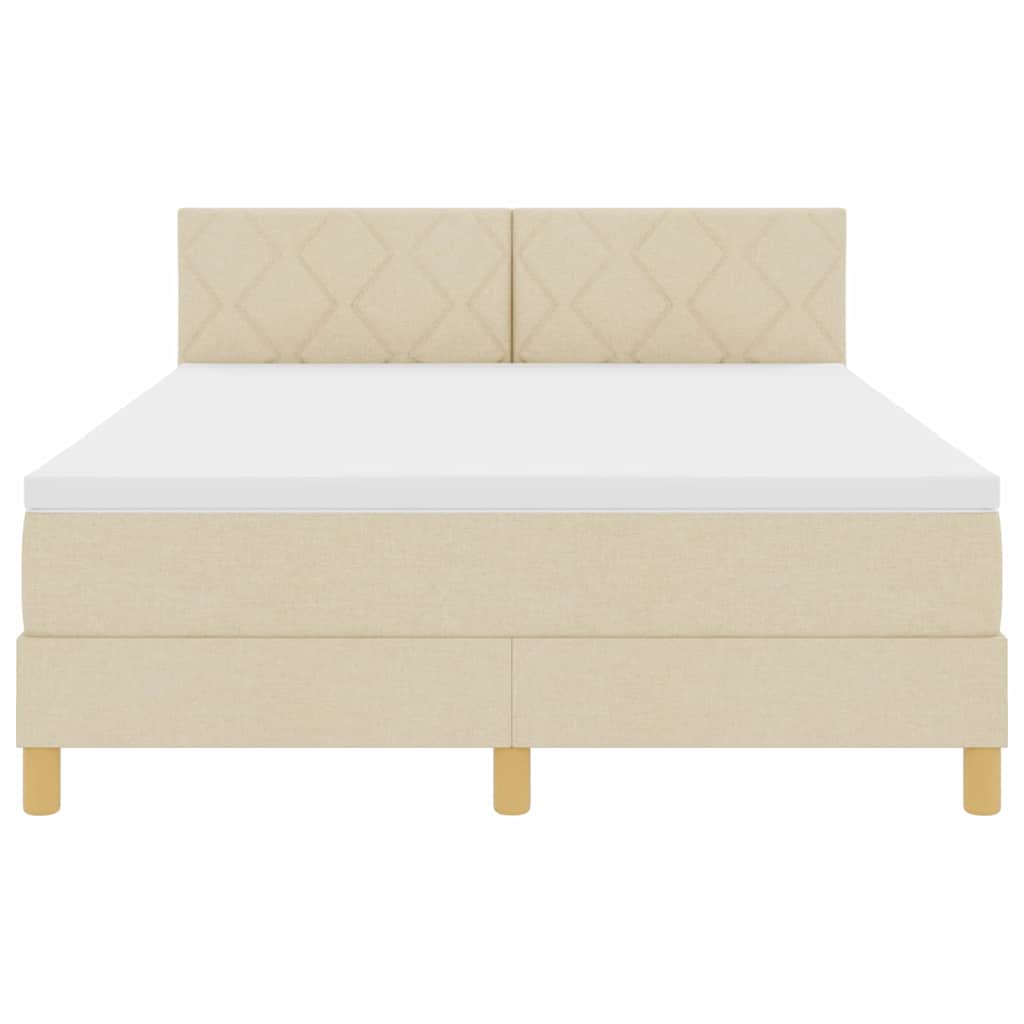 LED Box Spring Bed med LED-lysstrimler Creme 160 x 200 cm Stof