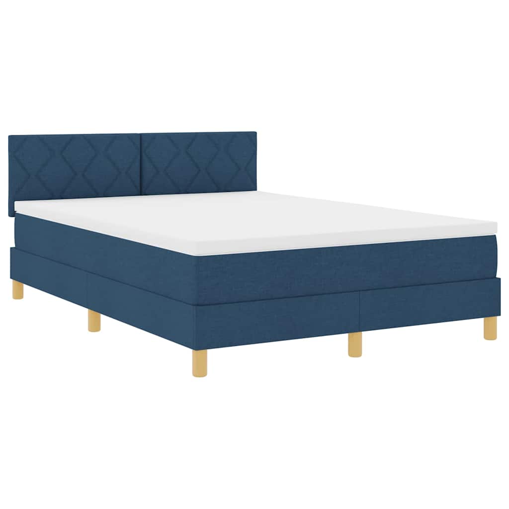 LED Box Spring Bed med pude Blå 160 x 200 cm Stof