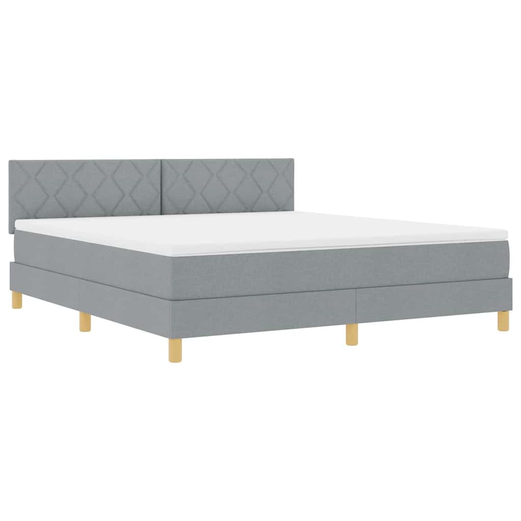 LED Box Spring Bed med hovedgærde Lysegrå 180 x 200 cm Stof