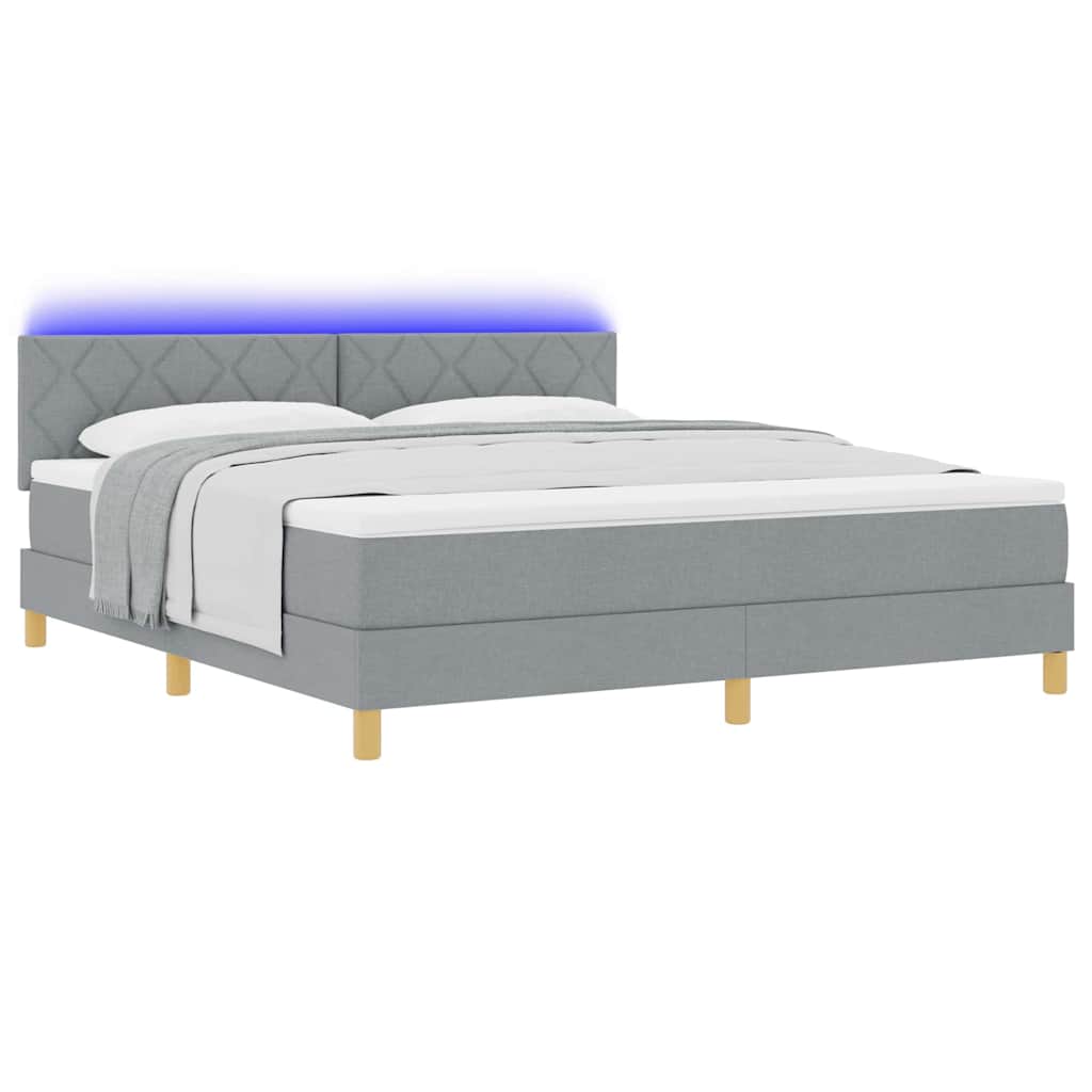 LED Box Spring Bed med hovedgærde Lysegrå 180 x 200 cm Stof