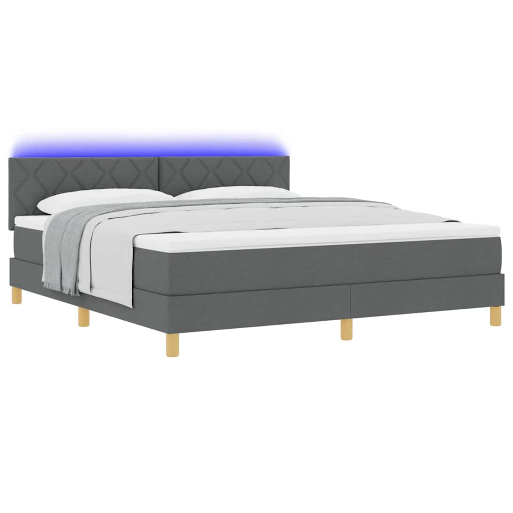 LED Box Spring Bed med hovedgærde Mørkegrå 180 x 200 cm Stof