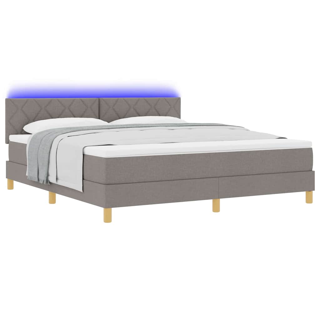LED Box Spring Bed med hovedgærde Gråbrun 180 x 200 cm Stof
