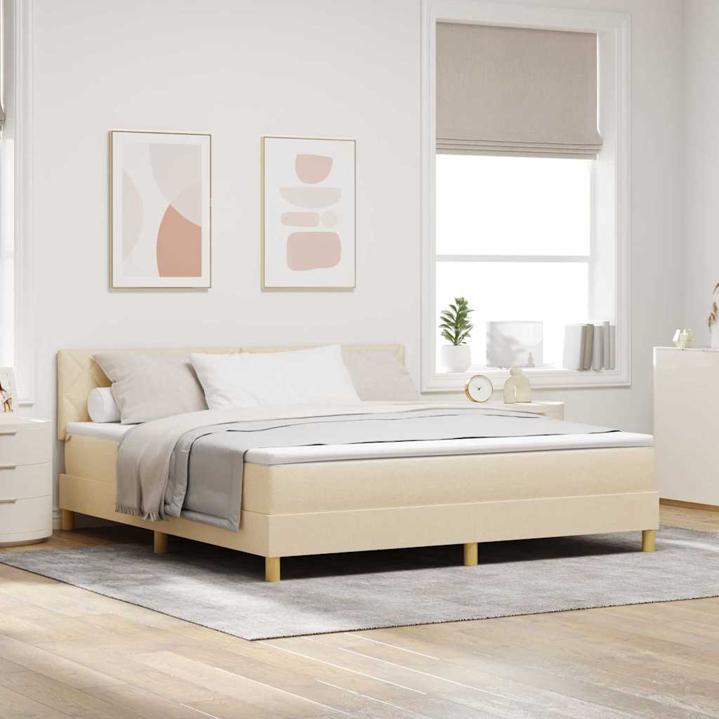 LED Box Spring Bed med LED-lysstrimler Creme 180 x 200 cm Stof