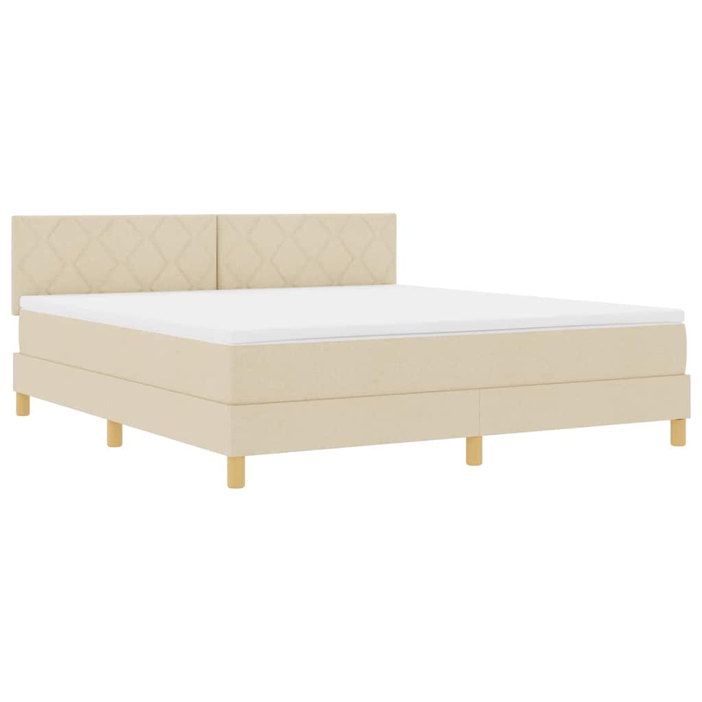 LED Box Spring Bed med LED-lysstrimler Creme 180 x 200 cm Stof