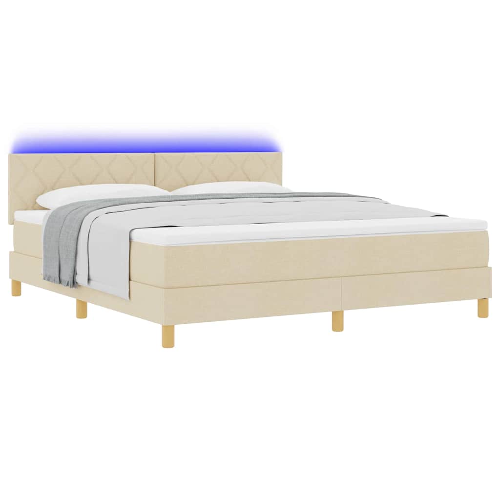 LED Box Spring Bed med LED-lysstrimler Creme 180 x 200 cm Stof
