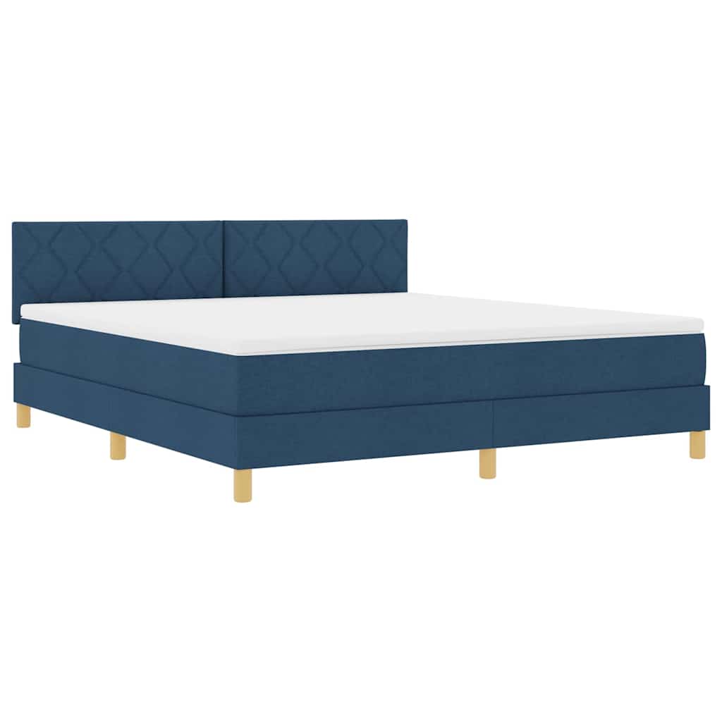 LED Box Spring Bed med LED-lysstrimler Blå 180 x 200 cm Stof