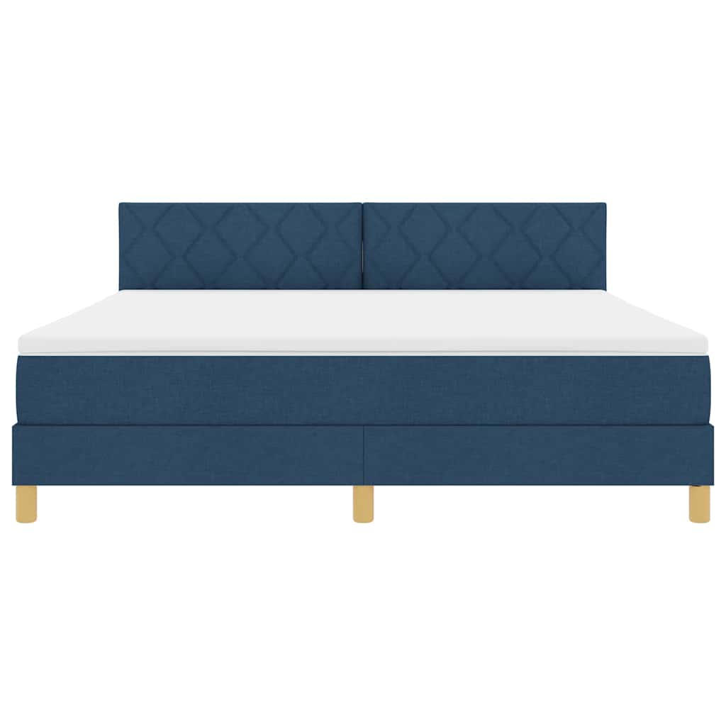 LED Box Spring Bed med LED-lysstrimler Blå 180 x 200 cm Stof