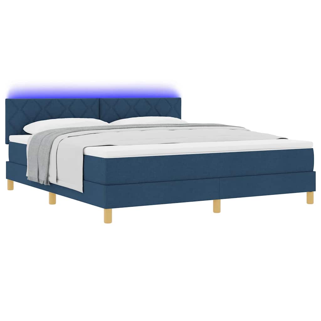 LED Box Spring Bed med LED-lysstrimler Blå 180 x 200 cm Stof