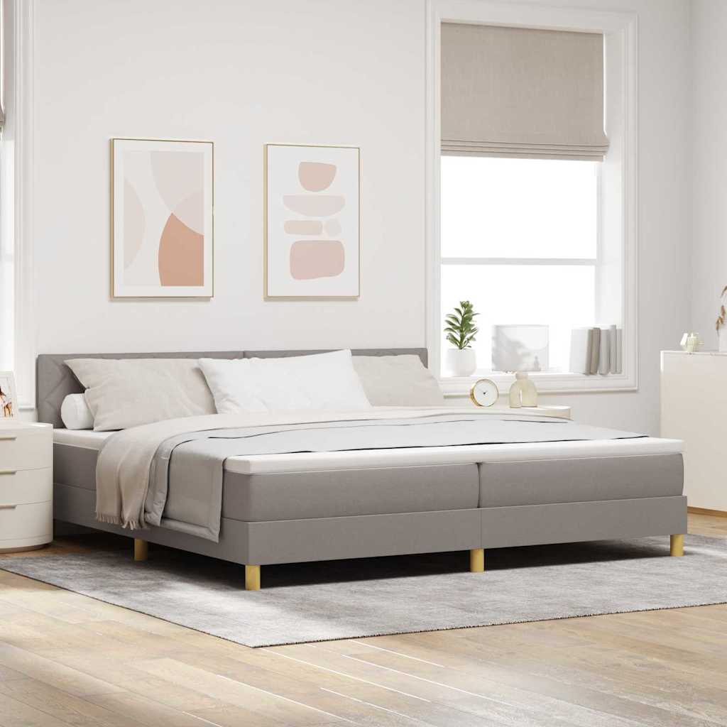 LED Box Spring Bed med hovedgærde Gråbrun 200 x 200 cm Stof