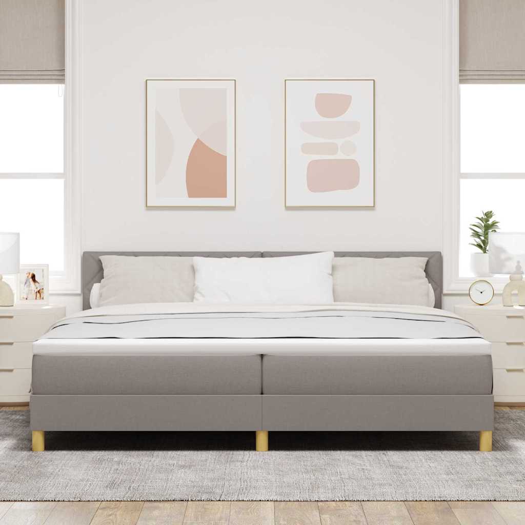 LED Box Spring Bed med hovedgærde Gråbrun 200 x 200 cm Stof