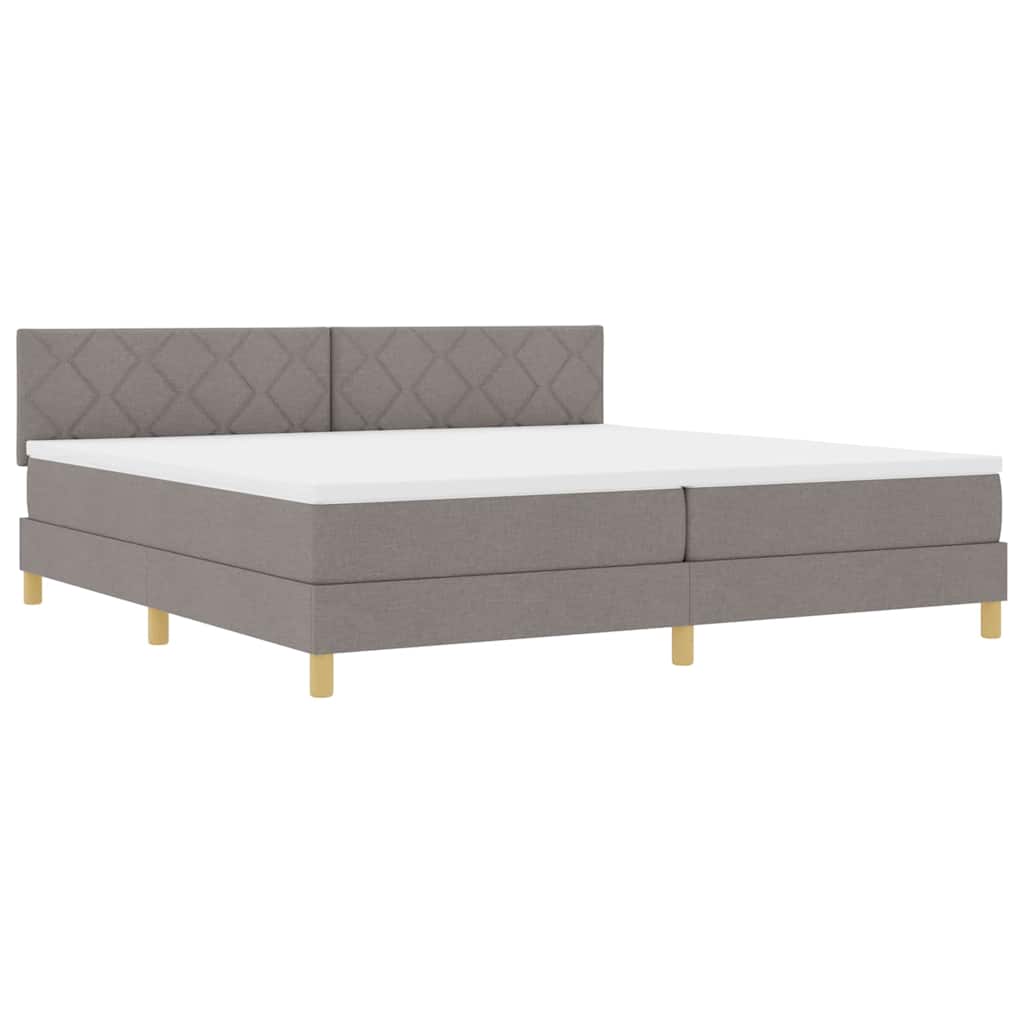 LED Box Spring Bed med hovedgærde Gråbrun 200 x 200 cm Stof
