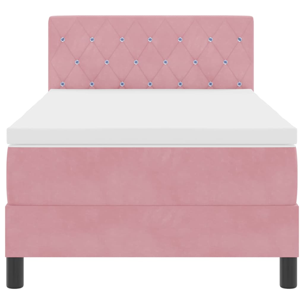 LED Box Spring Bed med hovedgærde Lyserød 100 x 200 cm Fløjl