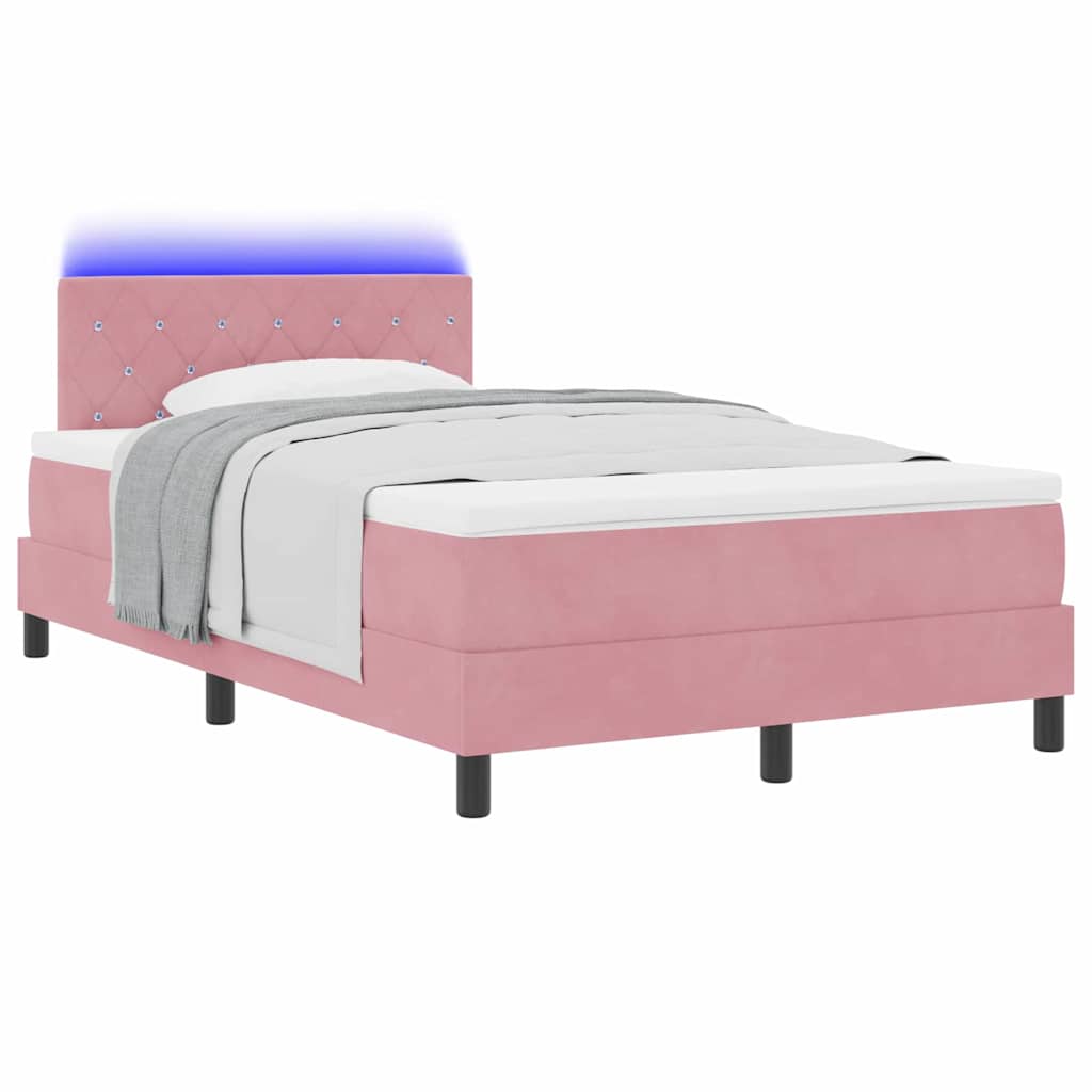 LED Box Spring Bed med hovedgærde Lyserød 120 x 190 cm Fløjl