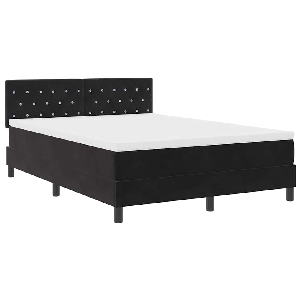 LED Box Spring Bed med madras med LED Sort 160 x 200 cm Fløjl