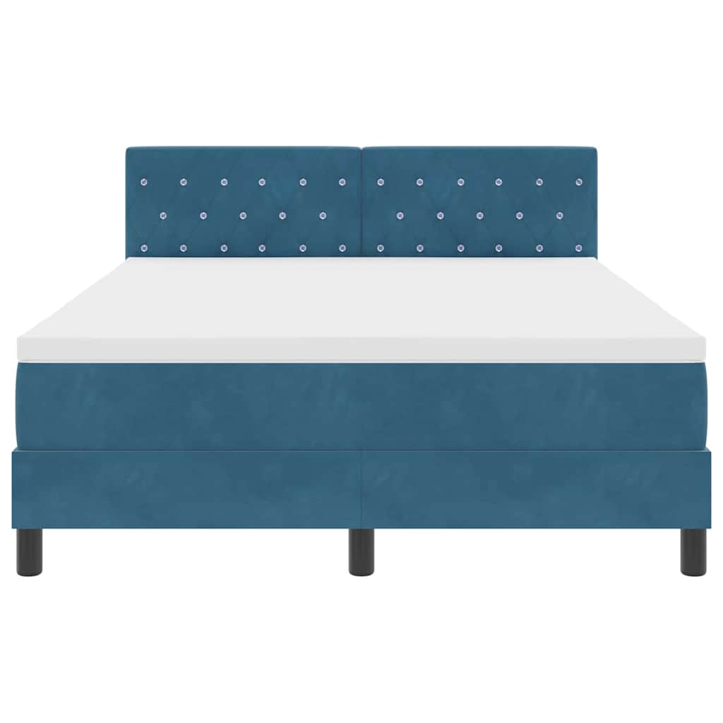 LED Box Spring Bed med hovedgærde Mørk blå 160 x 200 cm Fløjl