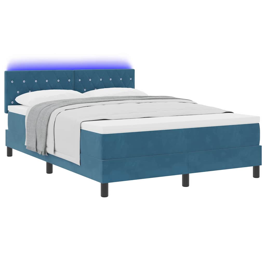 LED Box Spring Bed med hovedgærde Mørk blå 160 x 200 cm Fløjl