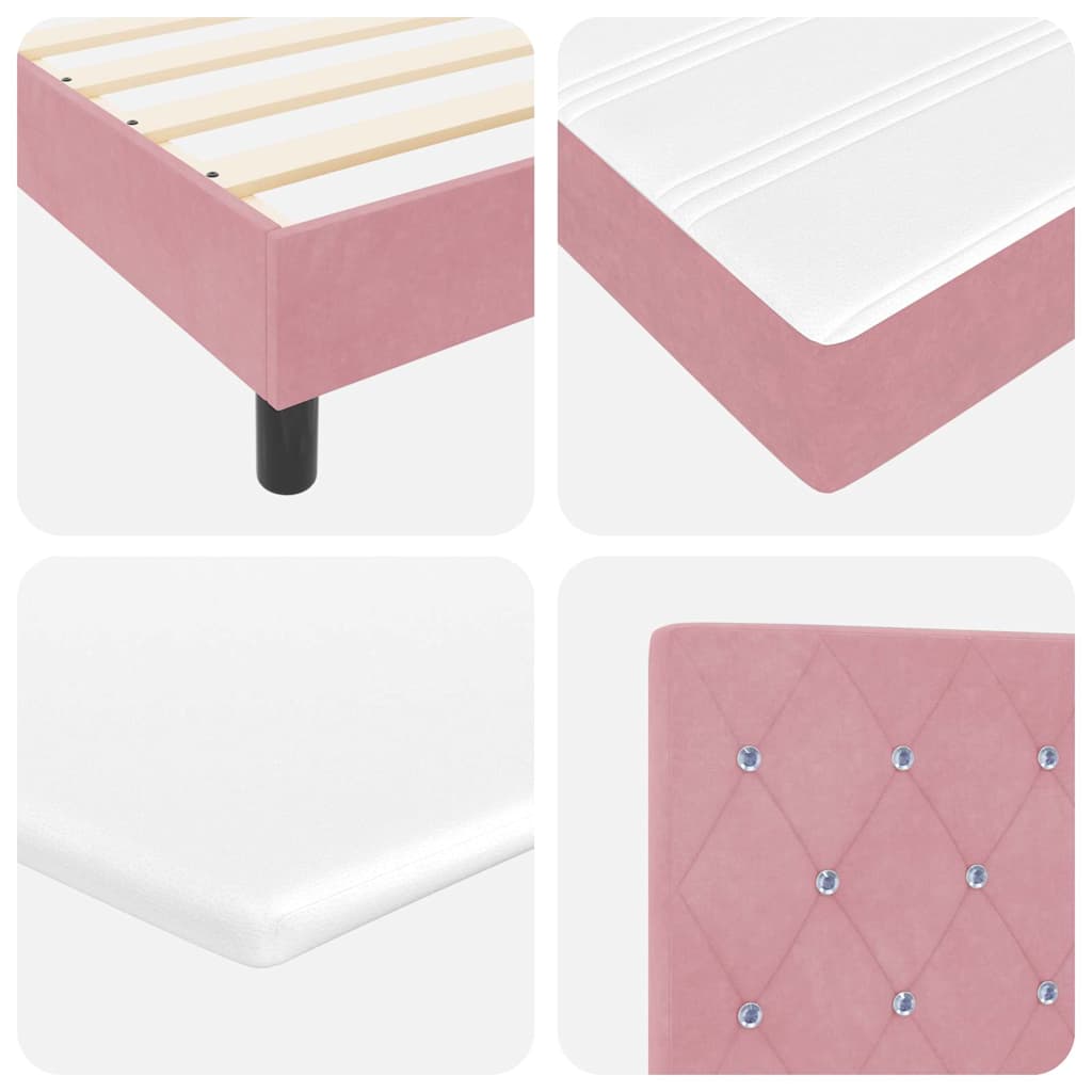 LED Box Spring Bed med madras Lyserød 160 x 200 cm Fløjl