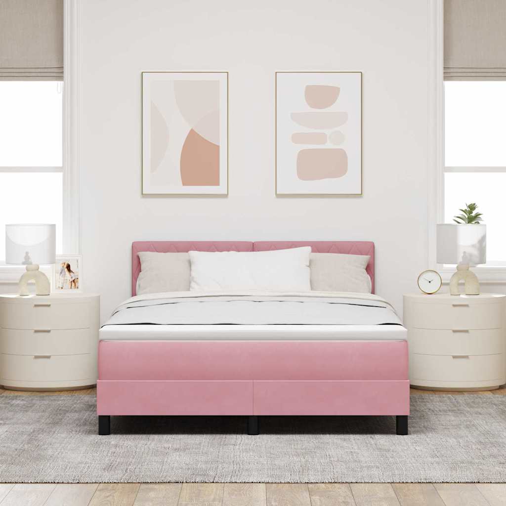LED Box Spring Bed med madras Lyserød 160 x 200 cm Fløjl