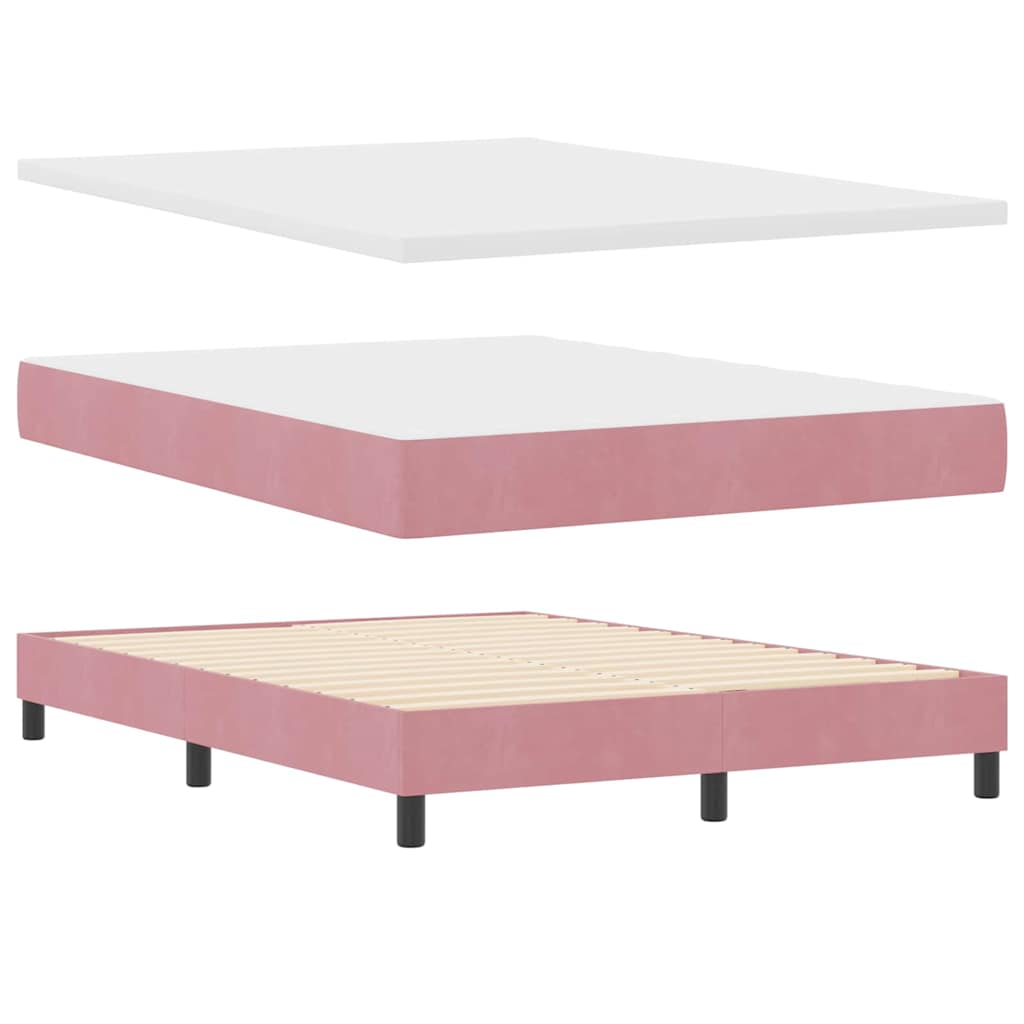 LED Box Spring Bed med madras Lyserød 160 x 200 cm Fløjl