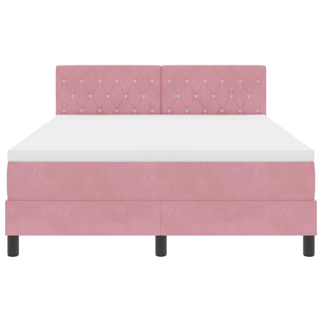 LED Box Spring Bed med madras Lyserød 160 x 200 cm Fløjl