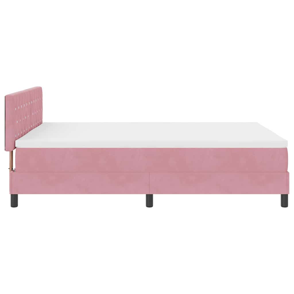 LED Box Spring Bed med madras Lyserød 160 x 200 cm Fløjl