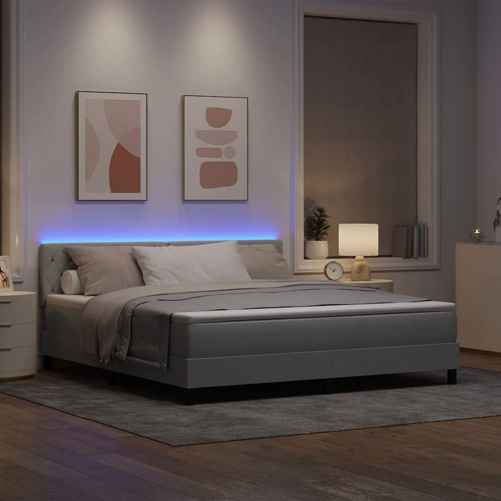 LED Box Spring Bed med madras Lysegrå 180 x 200 cm Fløjl